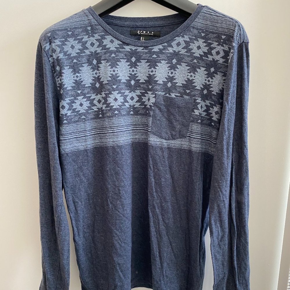 21 Men Small Blue Aztec Print Shirt